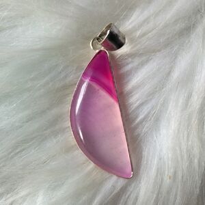 Pink Agate Crescent Pendant Necklace - Women Jewelry